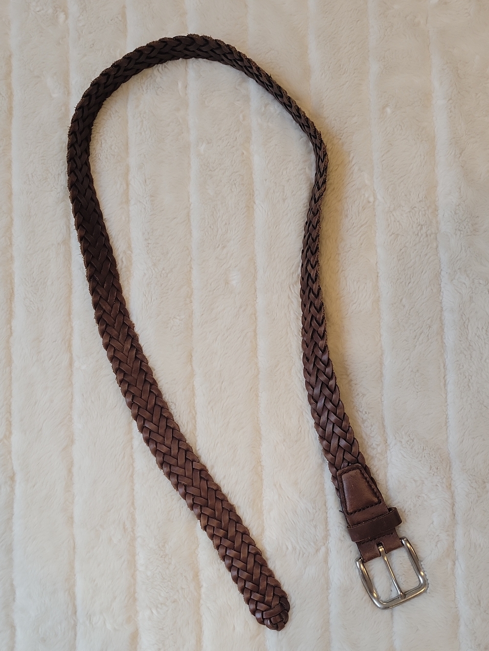 Vintage Braided Brown Leather Belt - Classic Casual Style